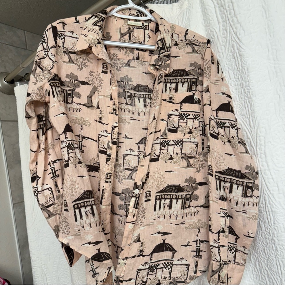 Spartina 449 linen shirt city market toile - Picture 2 of 6